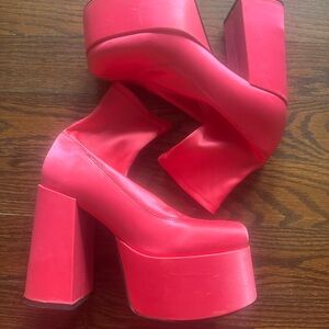 Stylish Pink Satin Platform Heels